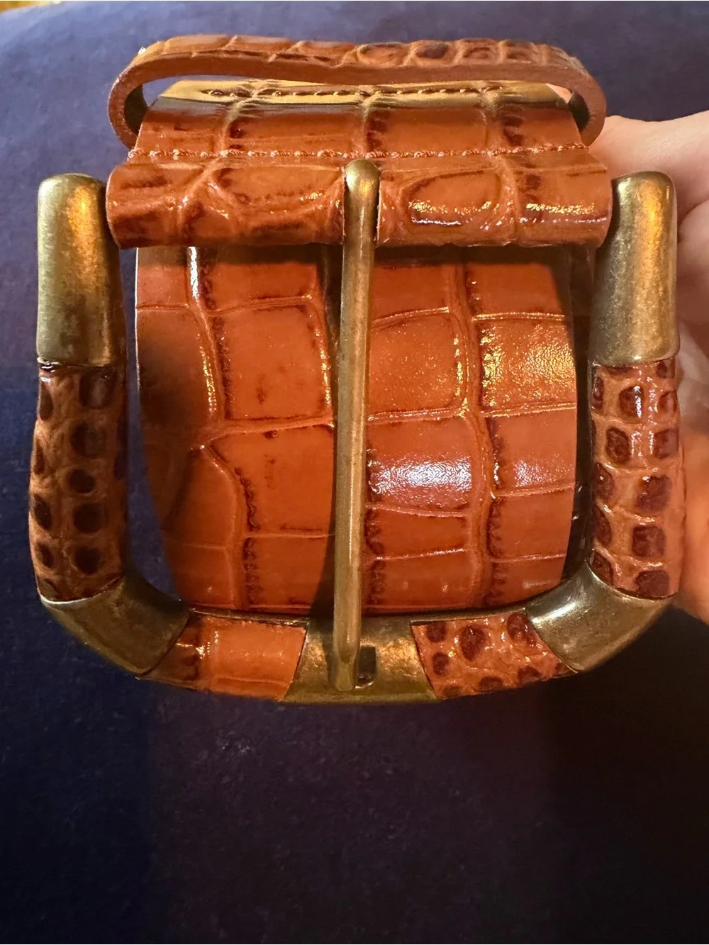 Sezane sophie Croc-Embossed Leather Belt in cognac - Rustic Accent